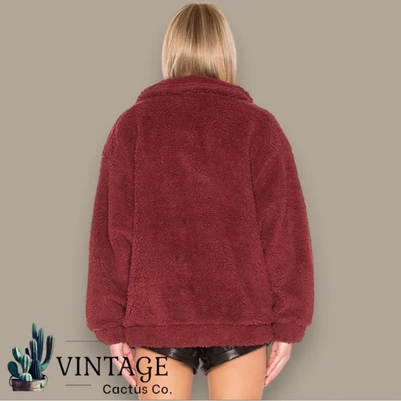 I.AM.GIA | Pixie Pile Fleece Teddy Coat- Brick Red/Burgundy EXCELLENT CONDITION - Picture 2 of 8